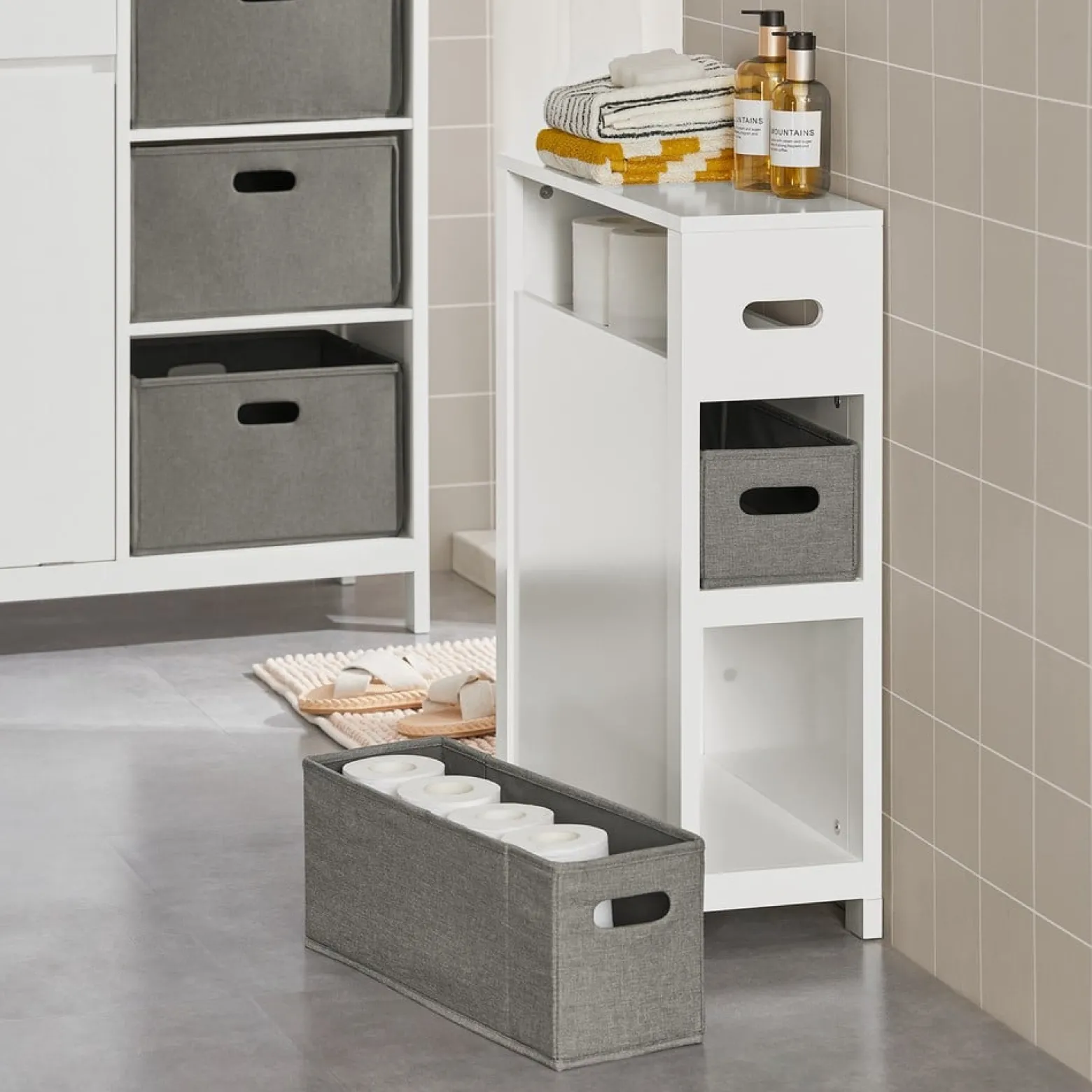 SoBuy Niska szafka łazienkowa z dwiema szufladami Biały 60x20x70cm BZR83-W