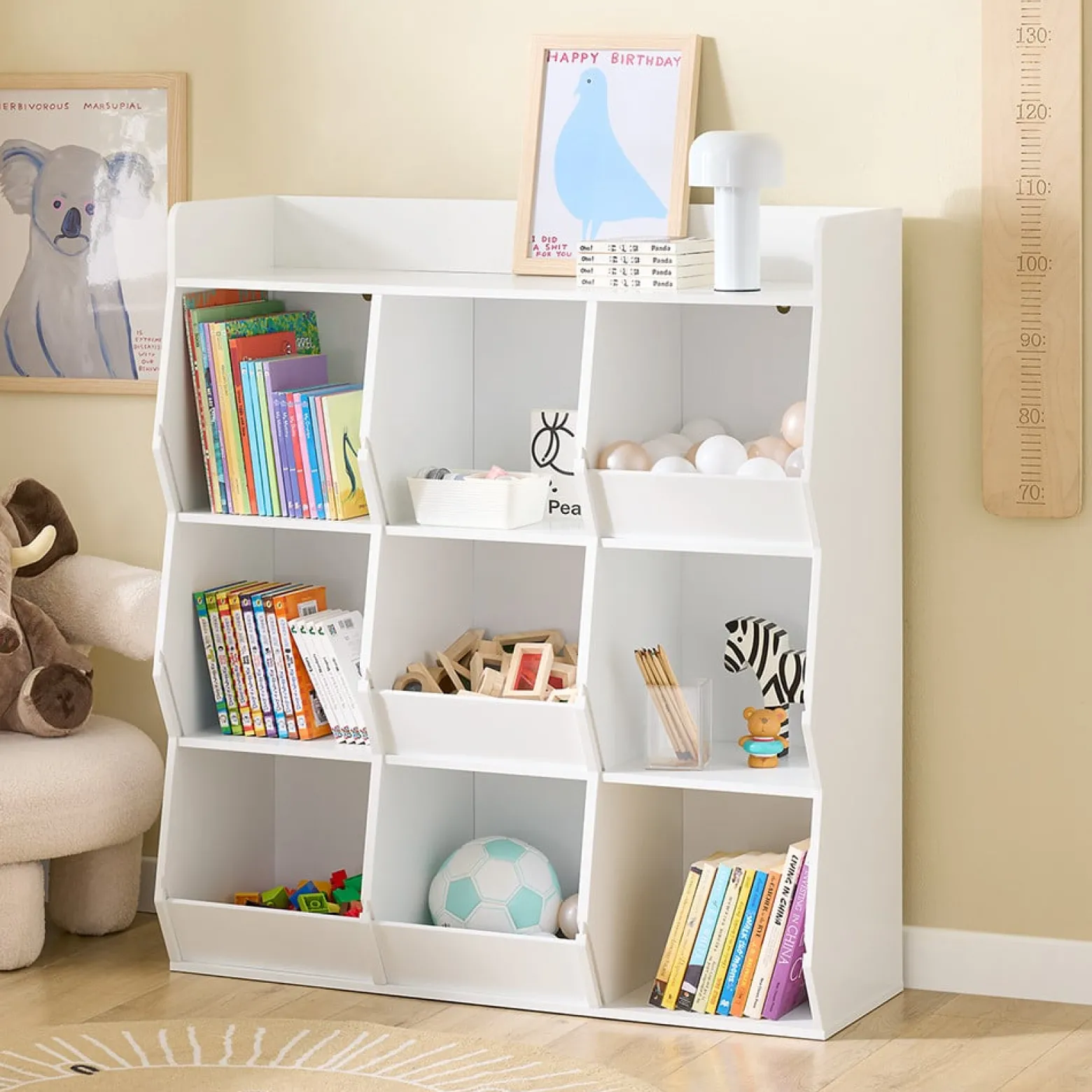 SoBuy Regał dziecięcy z 9 półkami Biały 118x42x105cm Nowoczesny KMB120-W