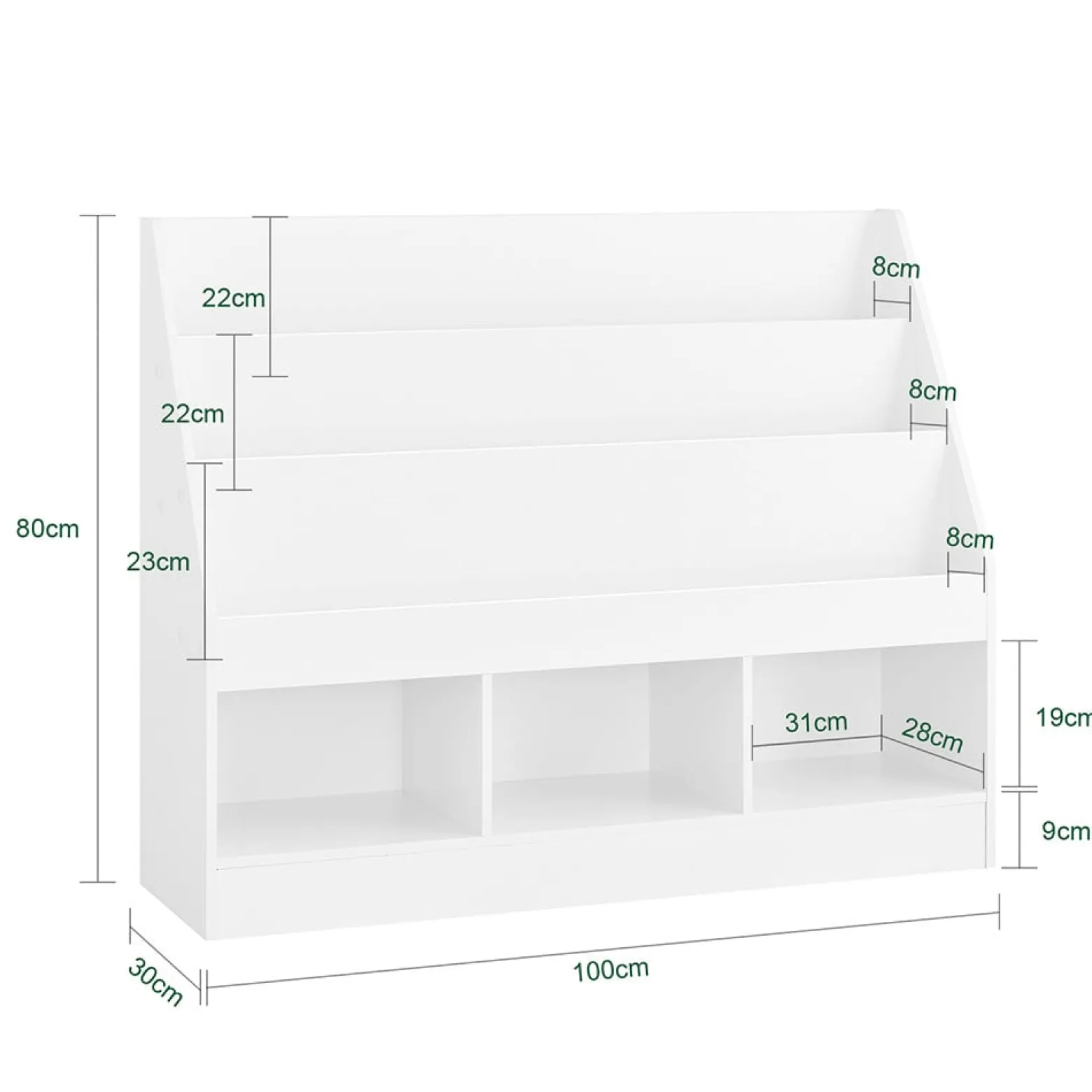 SoBuy Regał dziecięcy z 3 półkami Biały 107x37.5x80cm KMB118-W