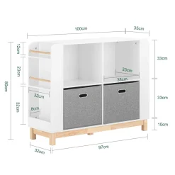 SoBuy Regał dziecięcy z 2 szufladami Biały 100x35x80cm Nowoczesny KMB85-W