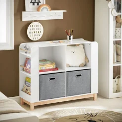SoBuy Regał dziecięcy z 2 szufladami Biały 100x35x80cm Nowoczesny KMB85-W