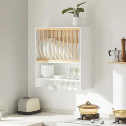 SoBuy Stojak na talerze z 7 półkami Biały 64x24x71cm Funkcjonalny KCR09-W