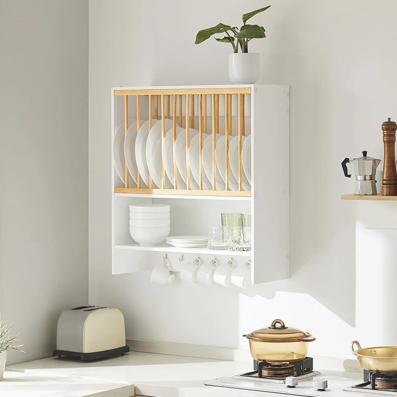 SoBuy Stojak na talerze z 7 półkami Biały 64x24x71cm Funkcjonalny KCR09-W