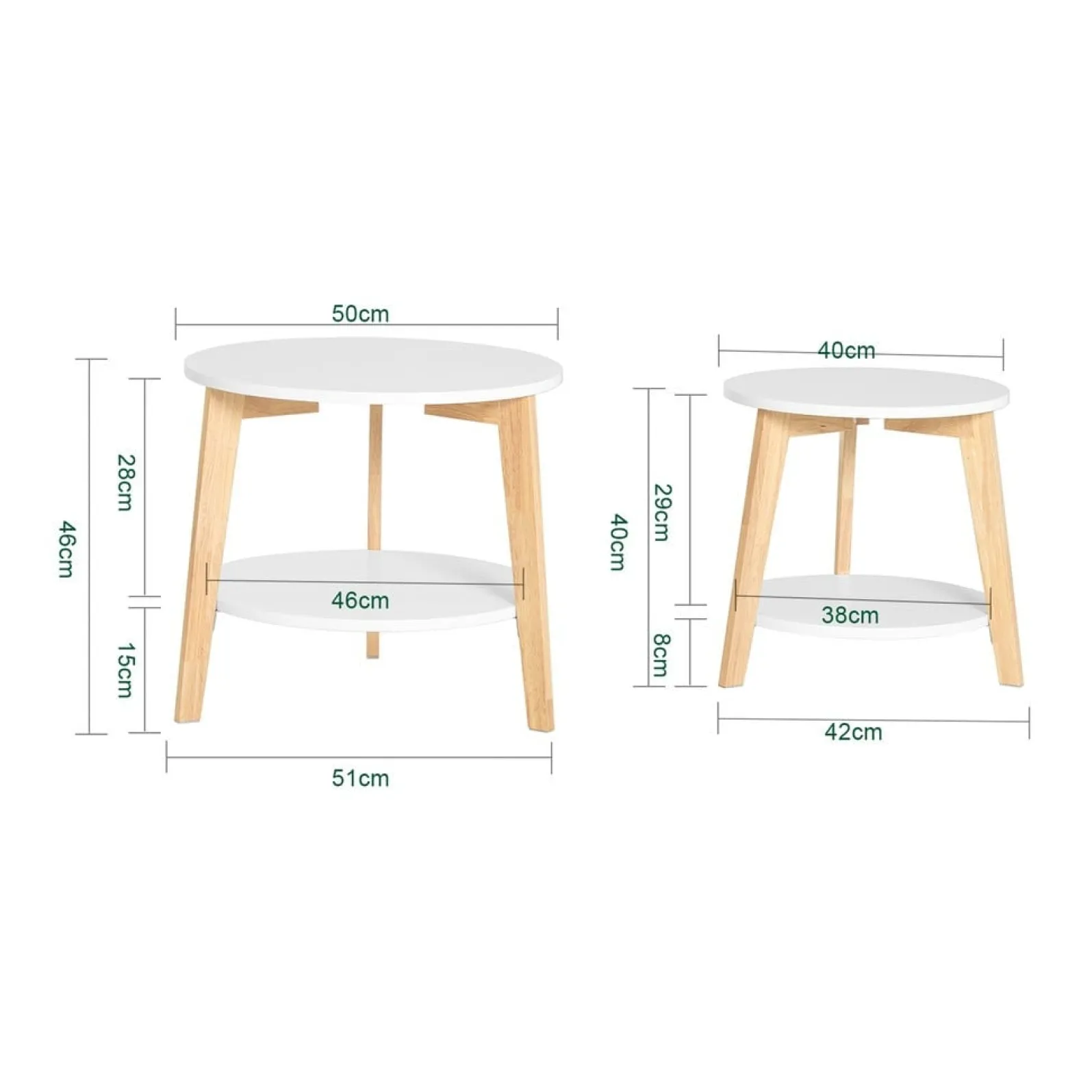 SoBuy Stolik kawowy 2 sztuki Biały 50x50x45cm Nowoczesny FBT75-W
