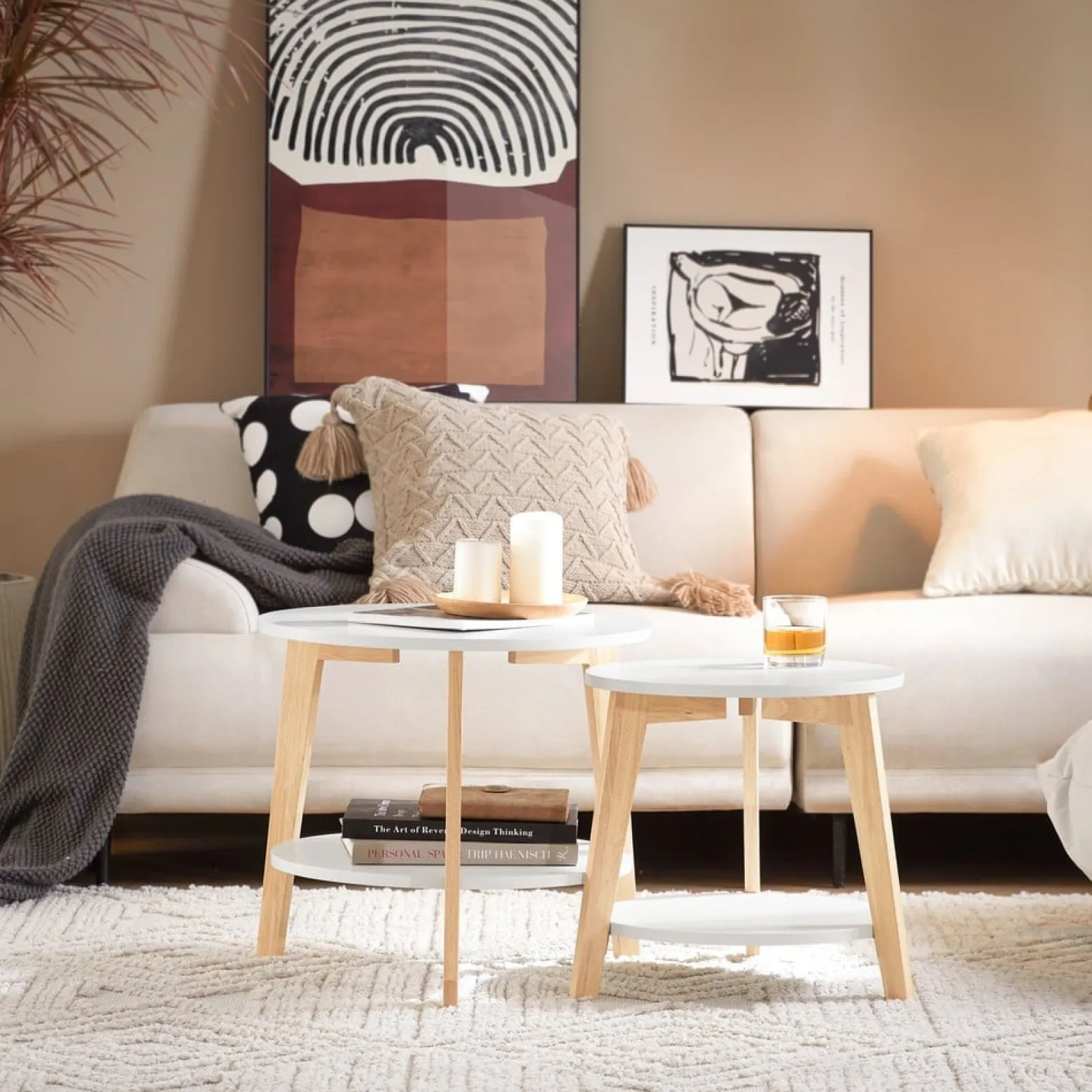SoBuy Stolik kawowy 2 sztuki Biały 50x50x45cm Nowoczesny FBT75-W