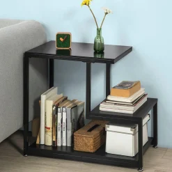 SoBuy Stolik kawowy z dwiema półkami Czarny 65x35x55cm FBT65-SCH