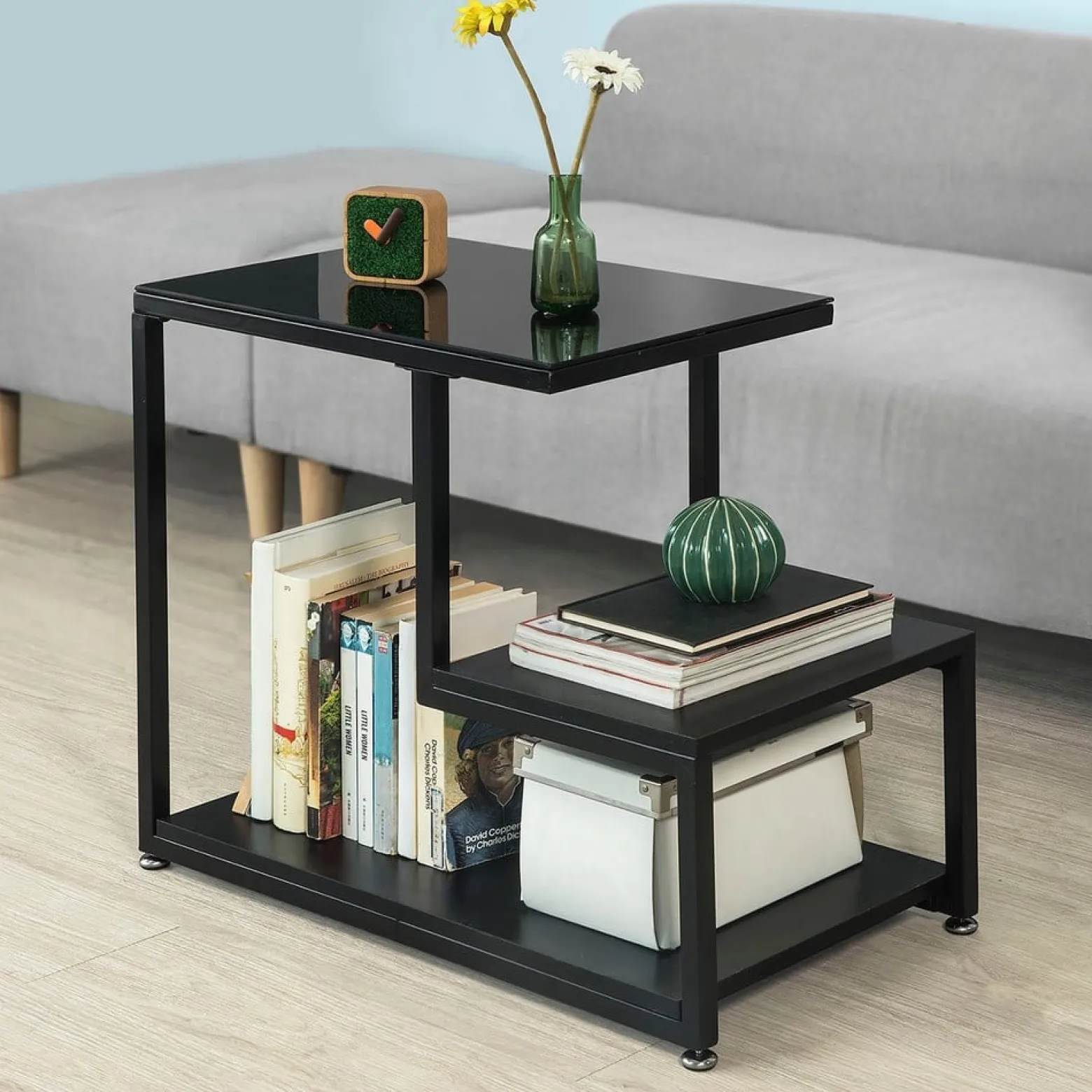 SoBuy Stolik kawowy z dwiema półkami Czarny 65x35x55cm FBT65-SCH