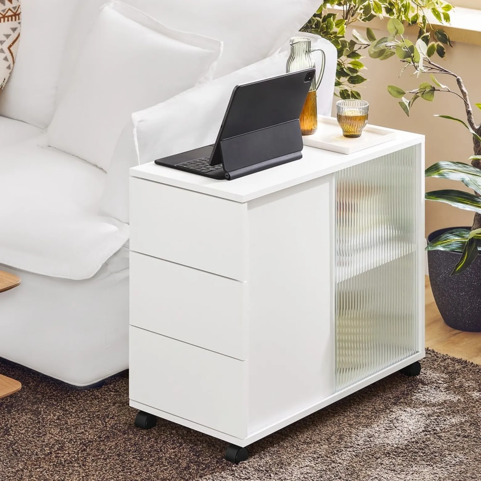 SoBuy Stolik kawowy z trzema szufladami Biały 70x35x61cm FBT141-W