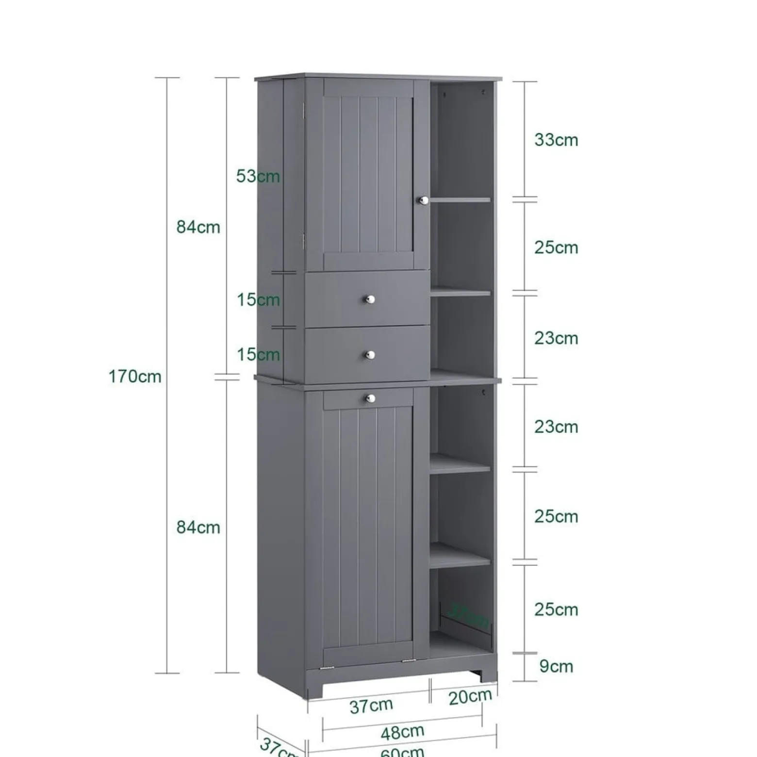 SoBuy Słupek łazienkowy z jedną szufladą Ciemnoszary 60x38x170cm BZR104-DG