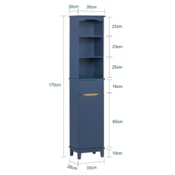 SoBuy Słupek łazienkowy z jedną szufladą Niebieski 35x30x170cm BZR112-B