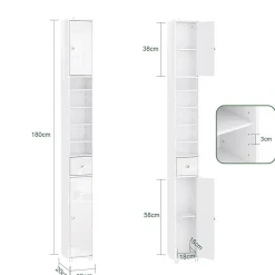 SoBuy Słupek łazienkowy z jedną szufladą Biały 20x20x180cm BZR167-GW