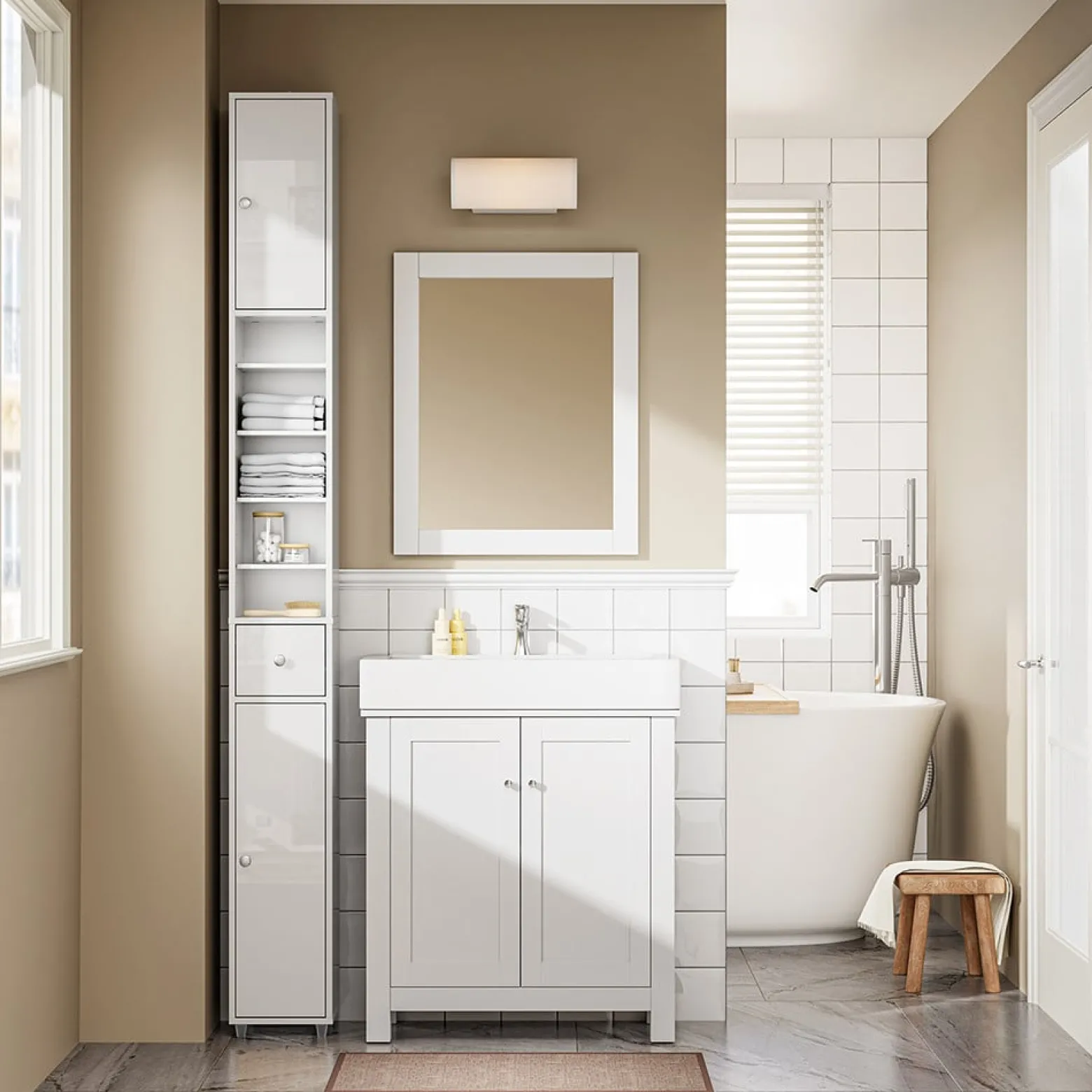 SoBuy Słupek łazienkowy z jedną szufladą Biały 20x20x180cm BZR167-GW