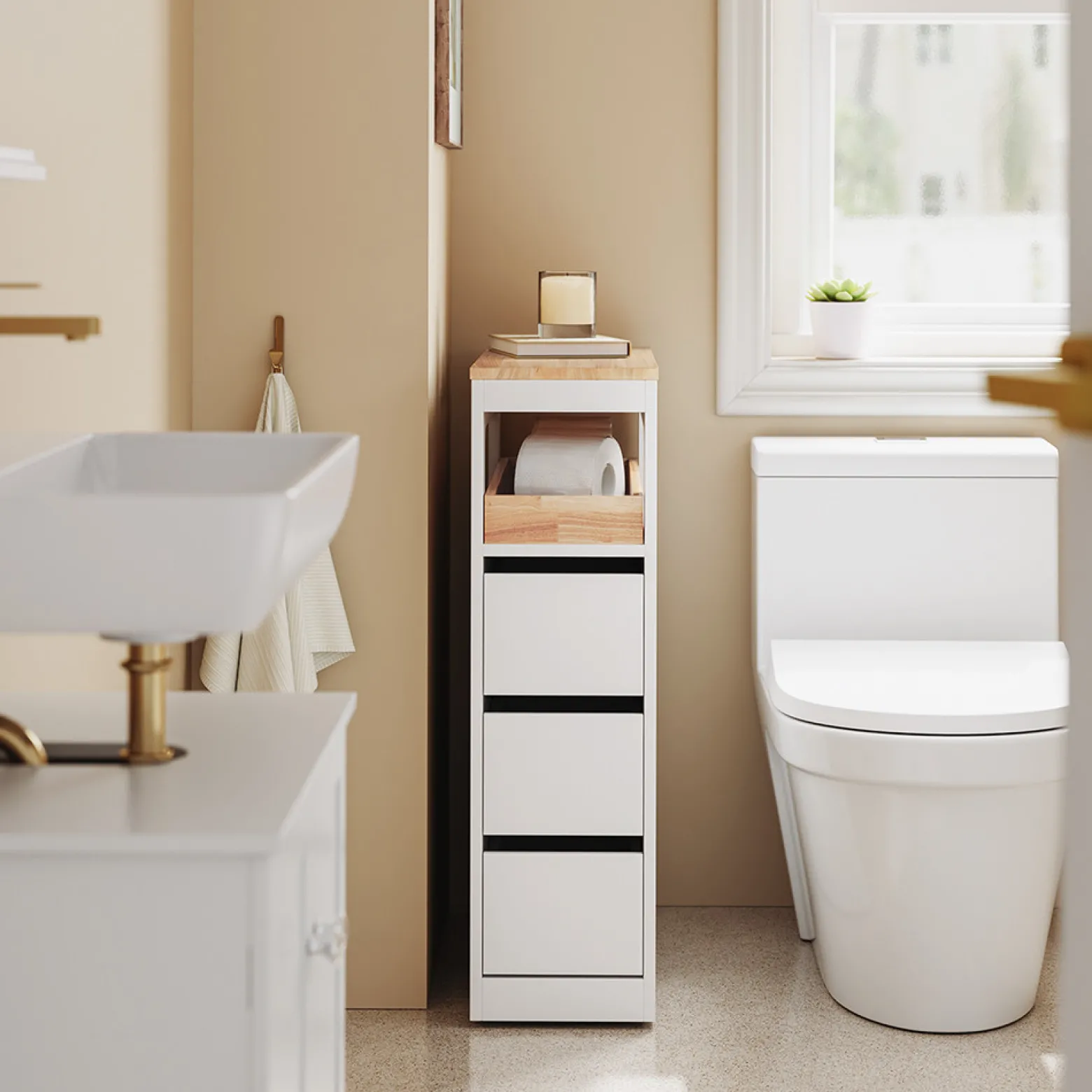 SoBuy Szafka łazienkowa z 3 szufladami Biały 23x65x82 cm BZR54-II-W