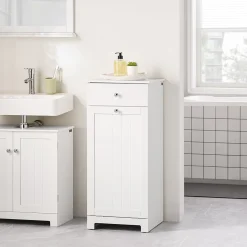 SoBuy Szafka łazienkowa z szufladą i koszem Biały 38x40x91cm BZR21-II-W