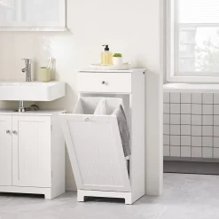 SoBuy Szafka łazienkowa z szufladą i koszem Biały 38x40x91cm BZR21-II-W