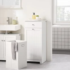 SoBuy Szafka łazienkowa z szufladą i koszem Biały 38x40x91cm BZR21-II-W