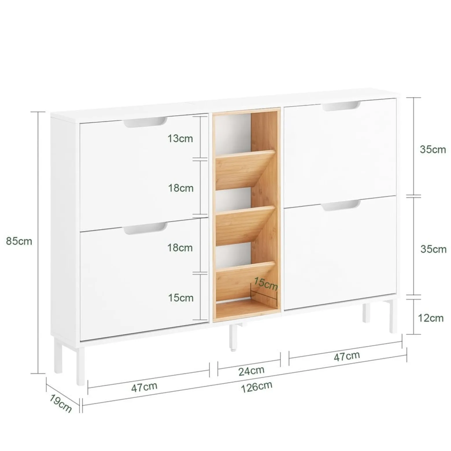 SoBuy Szafka na buty z czterema drzwiczkami 126x19x85.5cm FSR183-NW