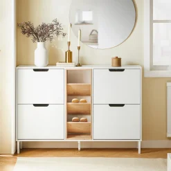 SoBuy Szafka na buty z czterema drzwiczkami 126x19x85.5cm FSR183-NW