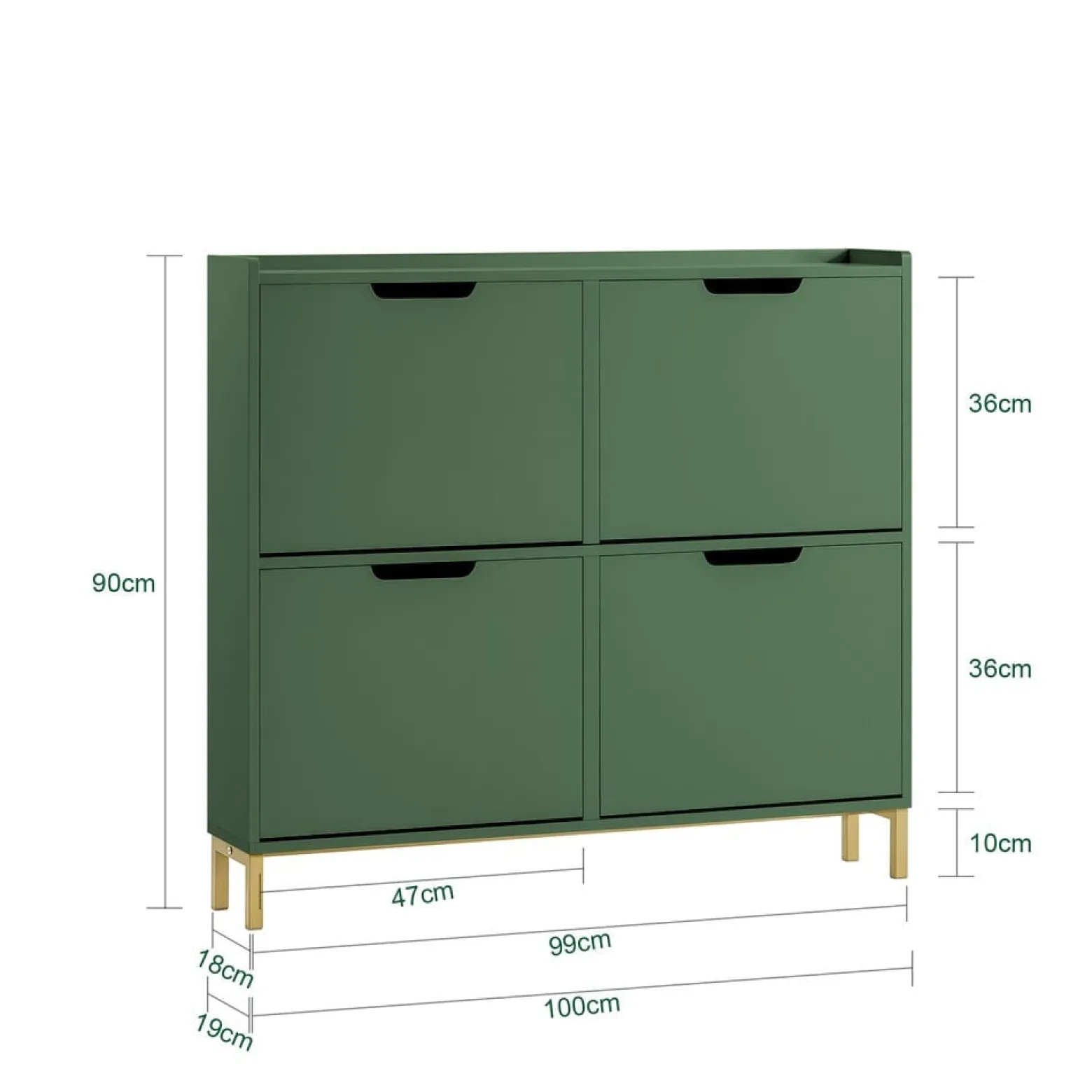 SoBuy Szafka na buty z 4 drzwiami Ciemnozielony 100x19x90.5cm FSR100-SY