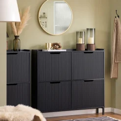SoBuy Szafka na buty z 4 drzwiami Czarny 100x19x90.5cm FSR177-L-SCH
