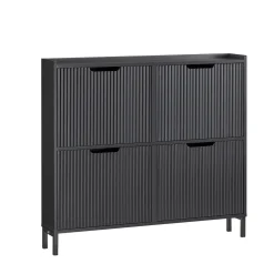SoBuy Szafka na buty z 4 drzwiami Czarny 100x19x90.5cm FSR177-L-SCH