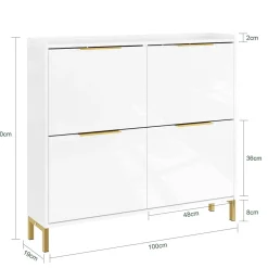 SoBuy Szafka na buty z 4 drzwiczkami Biały 100x19x90cm Nordycki FSR206-GW