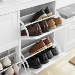 SoBuy Szafka na buty z 4 drzwiczkami Biały Nowoczesny FSR79-W