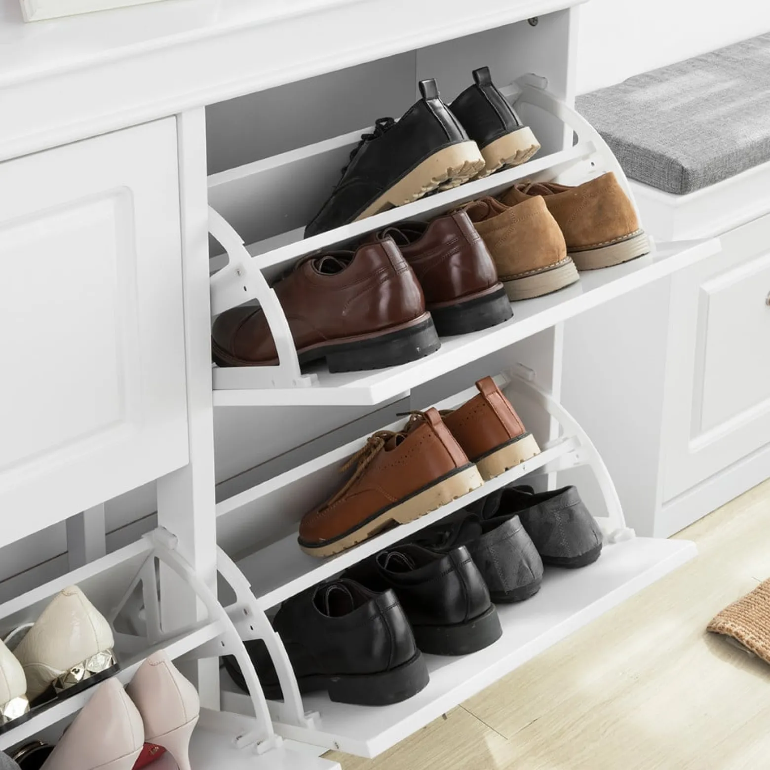 SoBuy Szafka na buty z 4 drzwiczkami Biały Nowoczesny FSR79-W