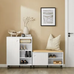 SoBuy Szafka na buty z dwoma drzwiami Biały 85x37x49cm FSR116-W
