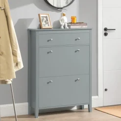 SoBuy Szafka na buty z 1 szufladą Jasnoszary 80x25x108cm FSR89-HG