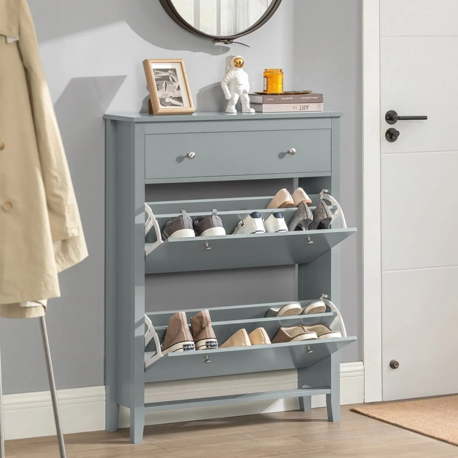 SoBuy Szafka na buty z 1 szufladą Jasnoszary 80x25x108cm FSR89-HG