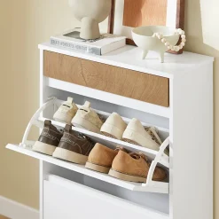 SoBuy Szafka na buty z szufladą Biały/Drewno 61x25x91cm FSR205-WN
