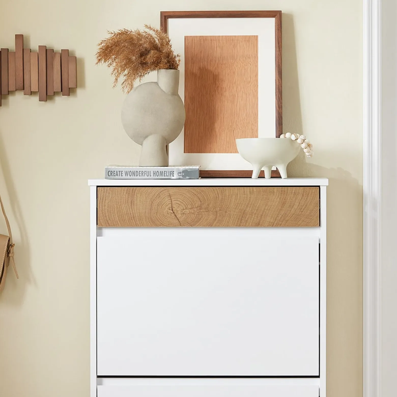 SoBuy Szafka na buty z szufladą Biały/Drewno 61x25x91cm FSR205-WN