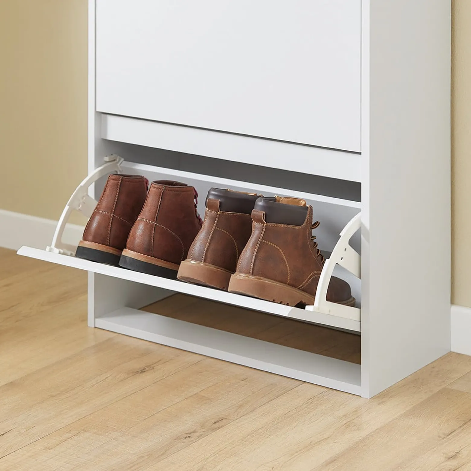 SoBuy Szafka na buty z szufladą Biały/Drewno 61x25x91cm FSR205-WN