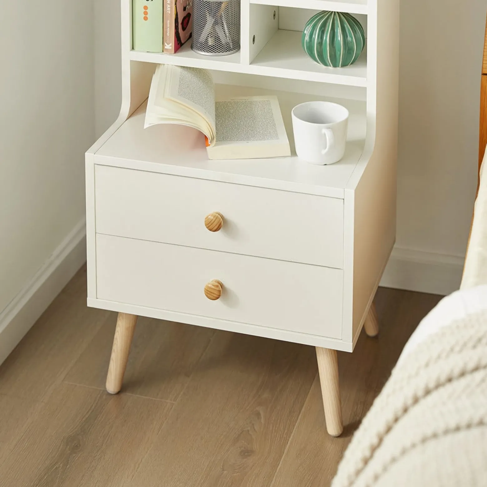 SoBuy Szafka nocna z 2 szufladami Biały 43x36x81cm Nowoczesny FBT100-W