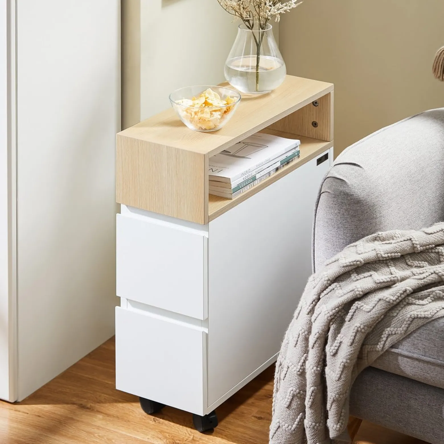 SoBuy Szafka nocna z 2 szufladami 50x20x61cm Minimalistyczny FBT155-NW