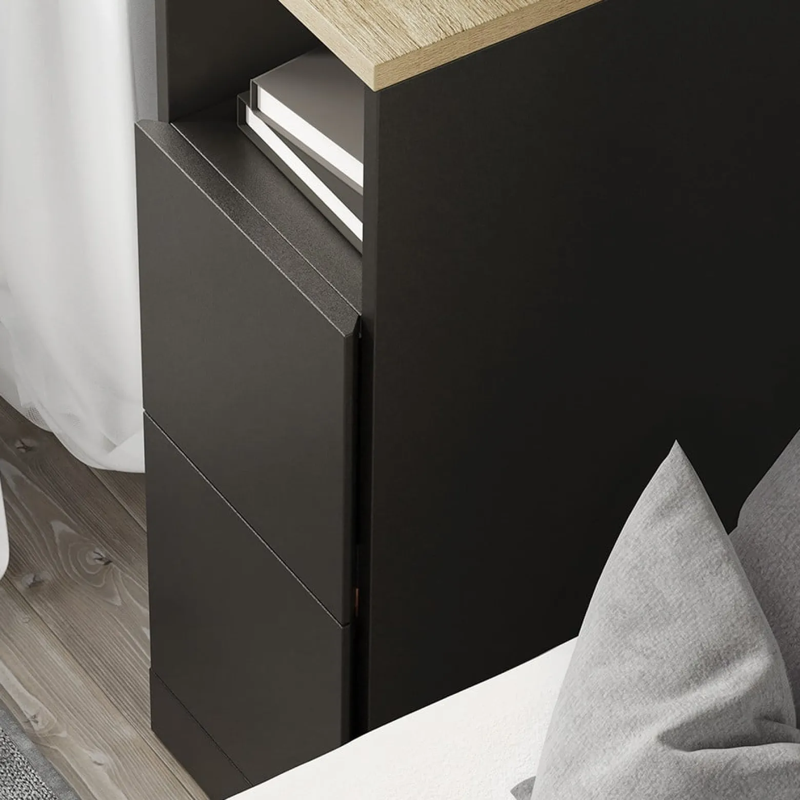 SoBuy Szafka nocna z 2 szufladami Czarny/Dąb 35x20x60cm FBT149-SCH
