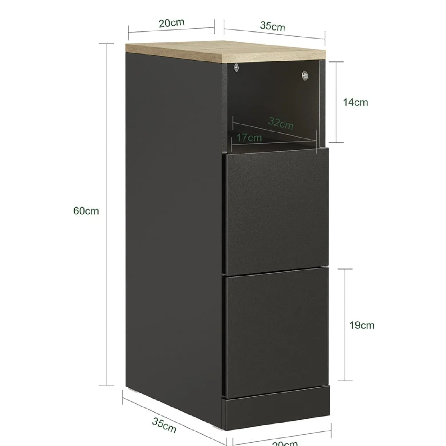 SoBuy Szafka nocna z 2 szufladami Czarny/Dąb 35x20x60cm FBT149-SCH