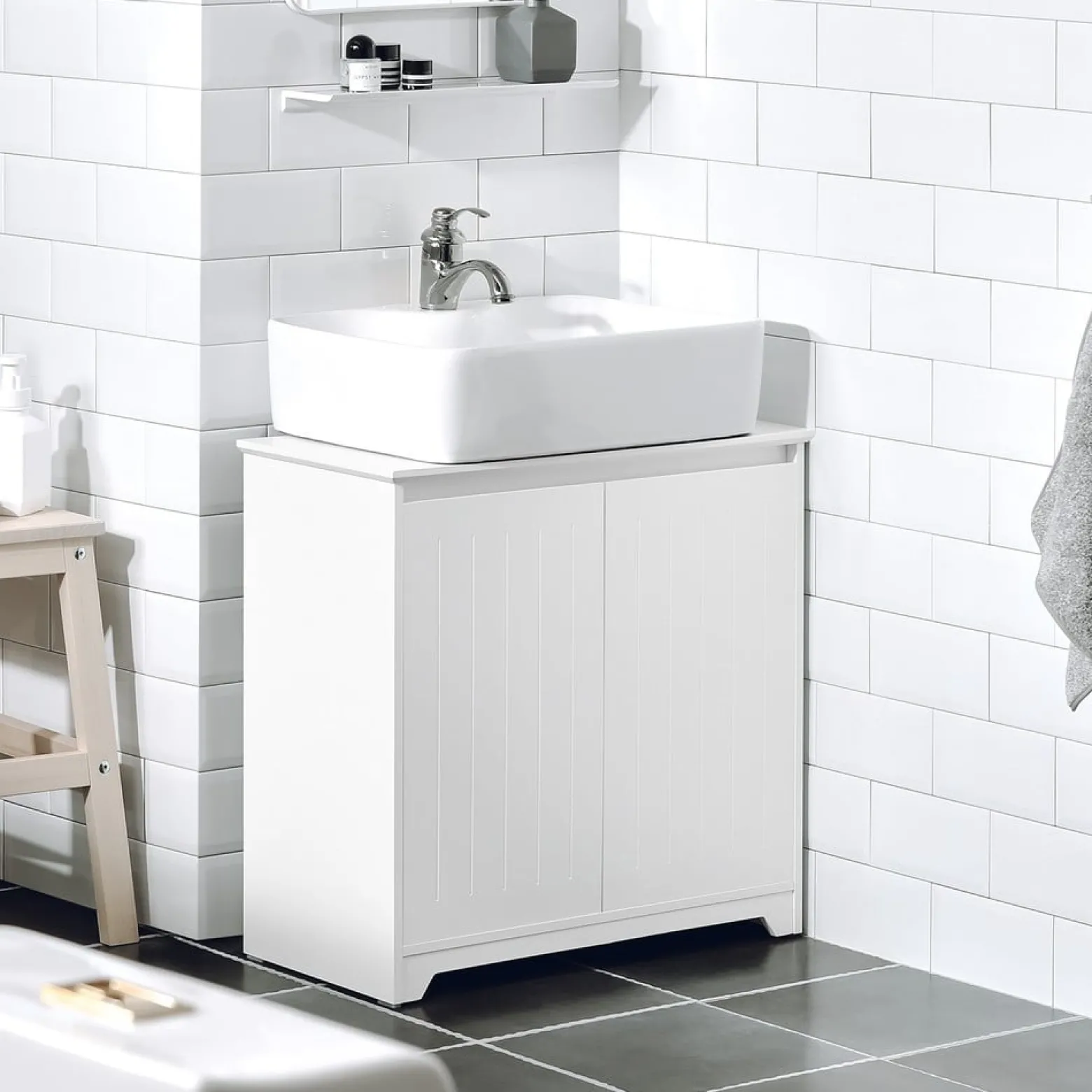 SoBuy Szafka pod umywalkę Biały 60x30x60cm Nowoczesny BZR108-W