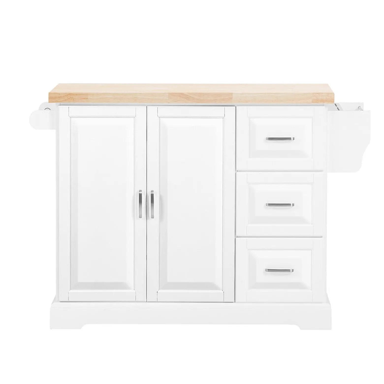 SoBuy Wyspa kuchenna z 3 szufladami Biały/Drewno 130x71x91cm FKW41-II-WN