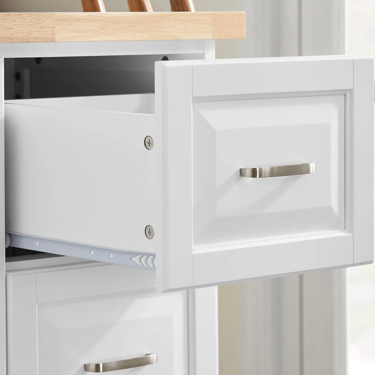 SoBuy Wyspa kuchenna z 3 szufladami Biały/Drewno 130x71x91cm FKW41-II-WN