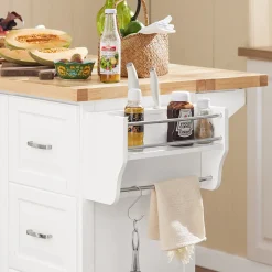 SoBuy Wyspa kuchenna z 3 szufladami Biały/Drewno 130x71x91cm FKW41-II-WN
