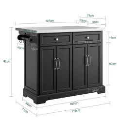 SoBuy Wyspa kuchenna z 2 szufladami Czarny/Srebrny 107x71x92cm FKW71-II-SCH