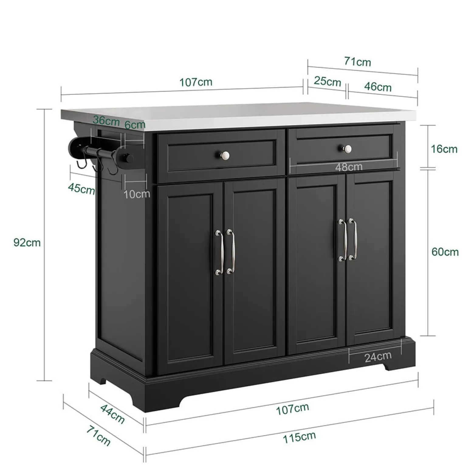 SoBuy Wyspa kuchenna z 2 szufladami Czarny/Srebrny 107x71x92cm FKW71-II-SCH