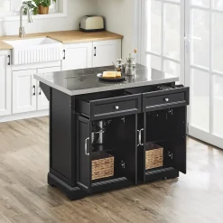 SoBuy Wyspa kuchenna z 2 szufladami Czarny/Srebrny 107x71x92cm FKW71-II-SCH