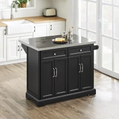 SoBuy Wyspa kuchenna z 2 szufladami Czarny/Srebrny 107x71x92cm FKW71-II-SCH