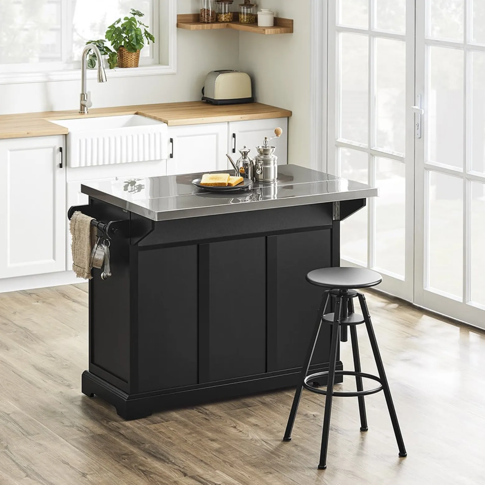 SoBuy Wyspa kuchenna z 2 szufladami Czarny/Srebrny 107x71x92cm FKW71-II-SCH
