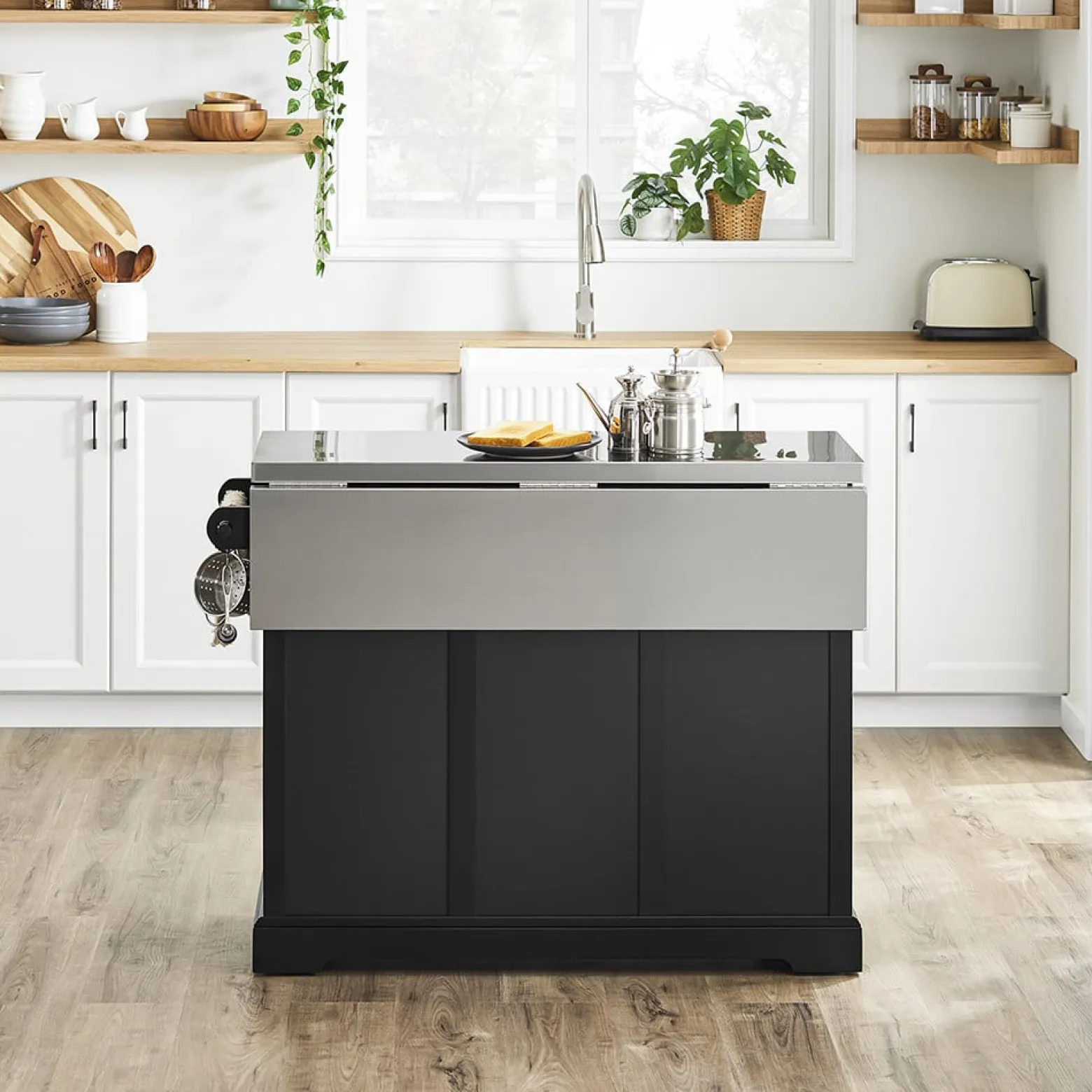 SoBuy Wyspa kuchenna z 2 szufladami Czarny/Srebrny 107x71x92cm FKW71-II-SCH