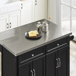 SoBuy Wyspa kuchenna z 2 szufladami Czarny/Srebrny 107x71x92cm FKW71-II-SCH