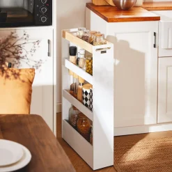SoBuy Wózek kuchenny z 3 półkami Biały 50x14.5x80cm Nowoczesny NSR12-W
